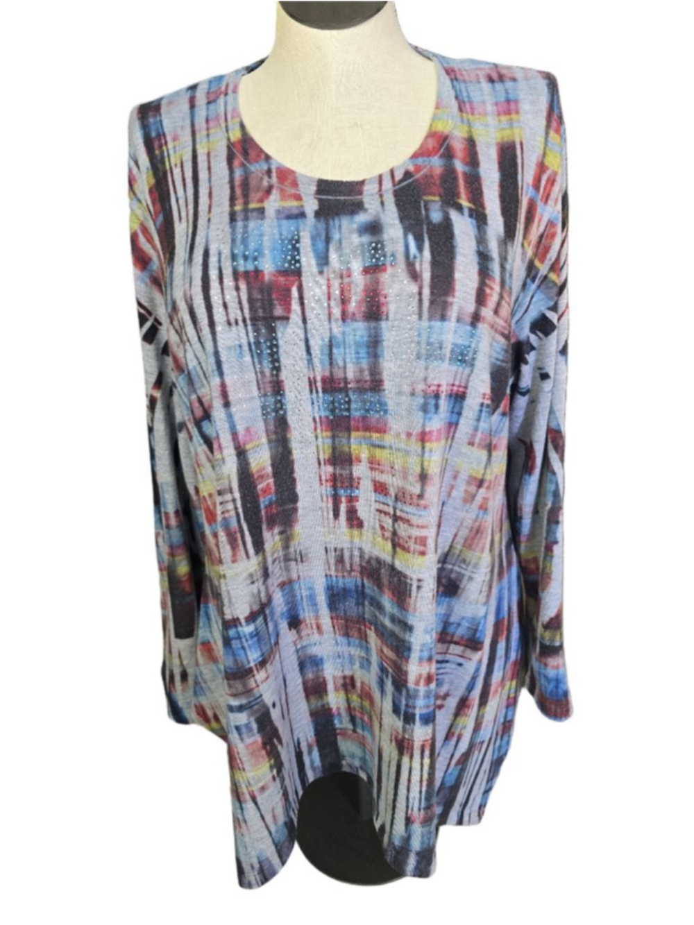 Women's Jess & Jane Long Sleeve Tee 1X Gray Multi-color